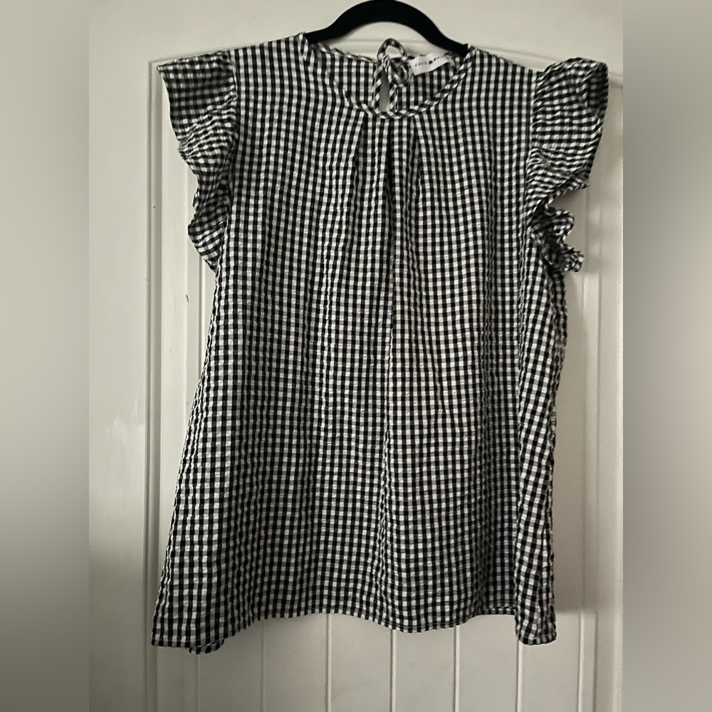 Coco & Main Black and White Checkered Blouse